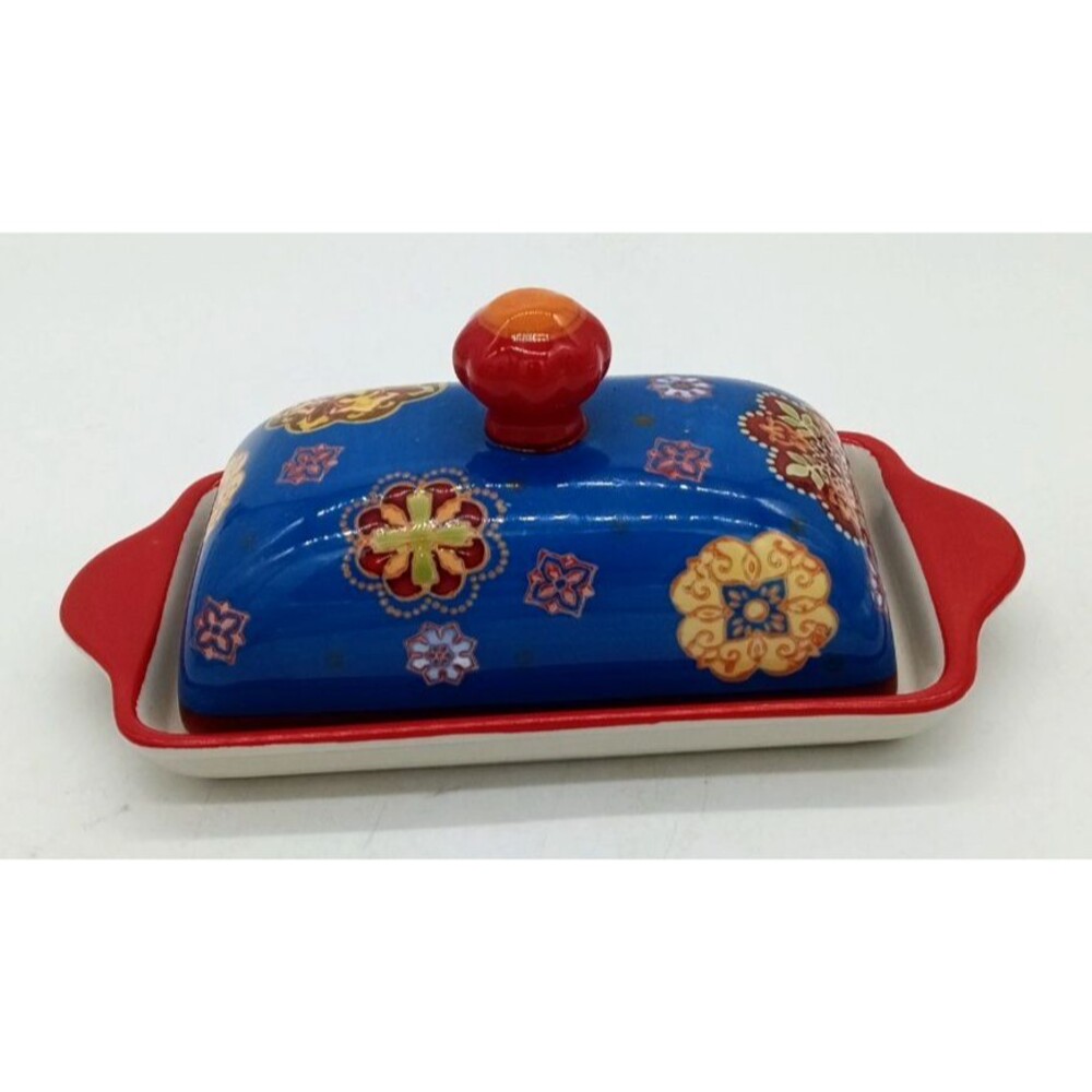 Dutch Wax Hand Painted Covered Butter Dish Mandala Floral Artistic Accents